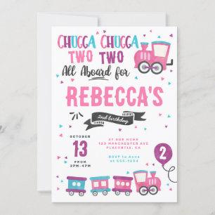 Invitation Chugga Chugga Choo choo Fille Train fête d'anniver