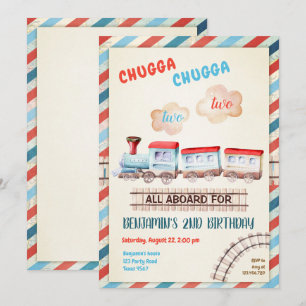 Invitation Chugga Deux Train Choo Boy Red Blue 2e anniversair