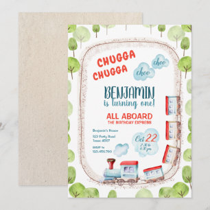 Invitation Chugga Train Choo Boy Red Blue Anniversaire Rails