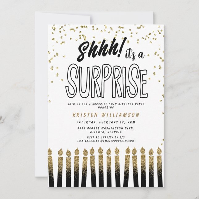 Invitation Chut ! C'est une bougie surprise 60e anniversaire (Devant)