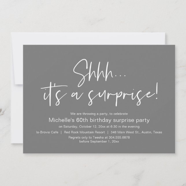 Invitation Chut, c'est une fête d'anniversaire surprise (Devant)