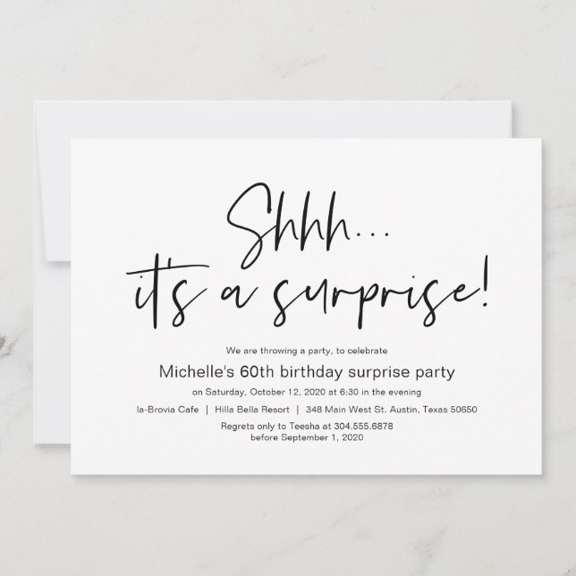 Invitation Chut, c'est une fête d'anniversaire surprise (Devant)
