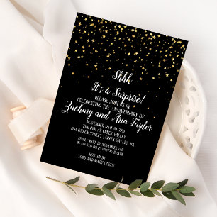 Invitation Chut ! C'est une fête surprise confettis dorés sur