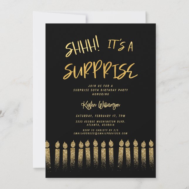 Invitation Chut ! C'est une surprise 50e anniversaire bougie  (Devant)