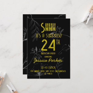 Invitation Chut ! C'est une surprise d'anniversaire noir et o