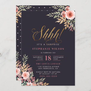 Invitation Chut ! Parties scintillant Gold Script Surprise fê
