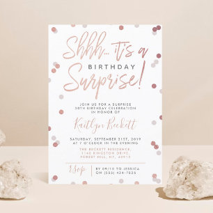Invitation Chut... Surprise Anniversaire Rose Gold Foil Confe
