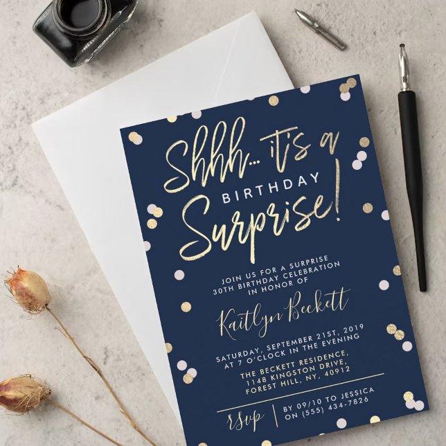 Invitation Chut... Surprise fête d'anniversaire Gold Foil Con (Créateur téléchargé)
