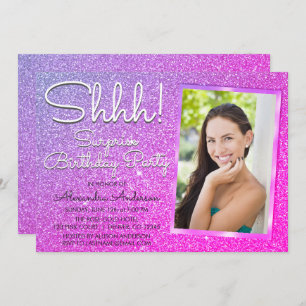 Invitation Chut ! Surprise Purple Rose Anniversaire Photo