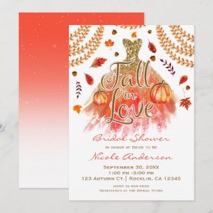 Invitation Chute amoureuse Fête de l'mariée et feuilles d'aut