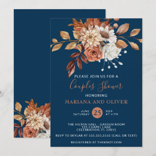 Invitation Chute Aquarelle Floral Marine Couples Bleus Douche
