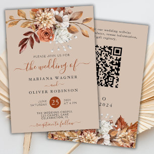 Invitation Chute Aquarelle Florale sur le Mariage de code QR