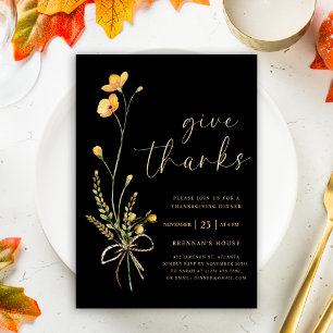 Invitation Chute Black Floral Dîner Thanksgiving