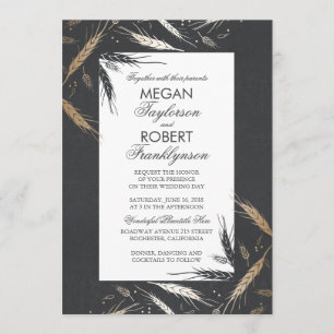 Invitation Chute Blé Gold Foil Effet Chalkboard Mariage