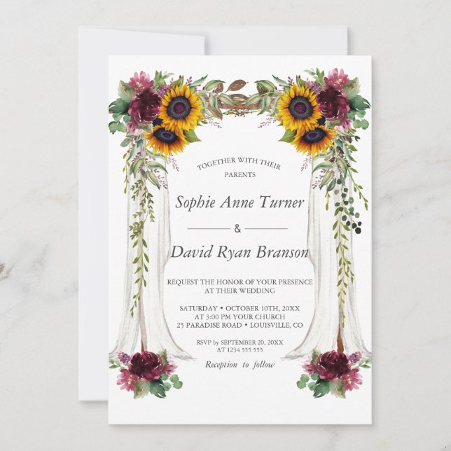 Invitation Chute Bourgogne Floral Canopée Mariage de tourneso (Devant)