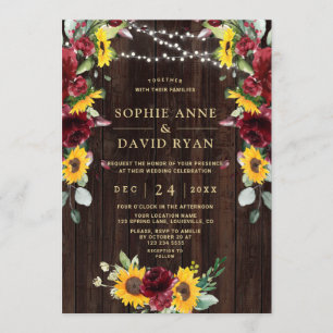 Invitation Chute Bourgogne Floral Fleurs de soleil Mariage de