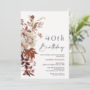 Invitation Chute Brown Beige Floral 40e anniversaire