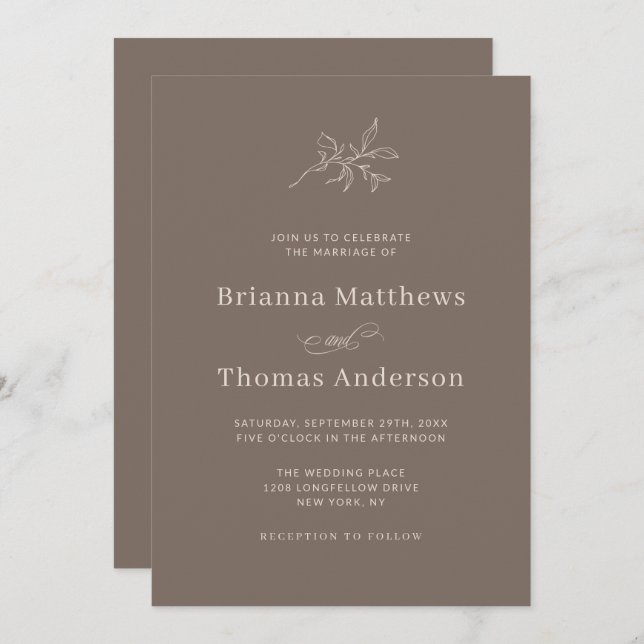 Invitation Chute Brown Mocha Mariage simple et élégant (Devant / Derrière)