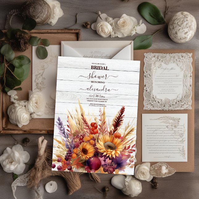 Invitation Chute Brûlé Orange Aquarelle Pampas Grass Bridal (Créateur téléchargé)