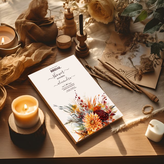 Invitation Chute Brûlé Orange Aquarelle Pampas Grass Bridal (Créateur téléchargé)