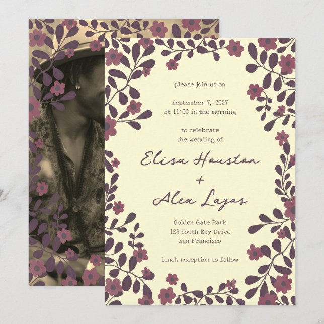 Invitation Chute Cadre Floral Sweet Boho Décontracté Mariage  (Devant / Derrière)