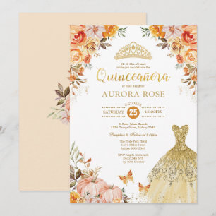 Invitation Chute Citrouille Floral Quinceañera Mis Quince Ano