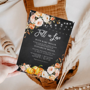 Invitation chute d'amour baby shower floral en tableau noir