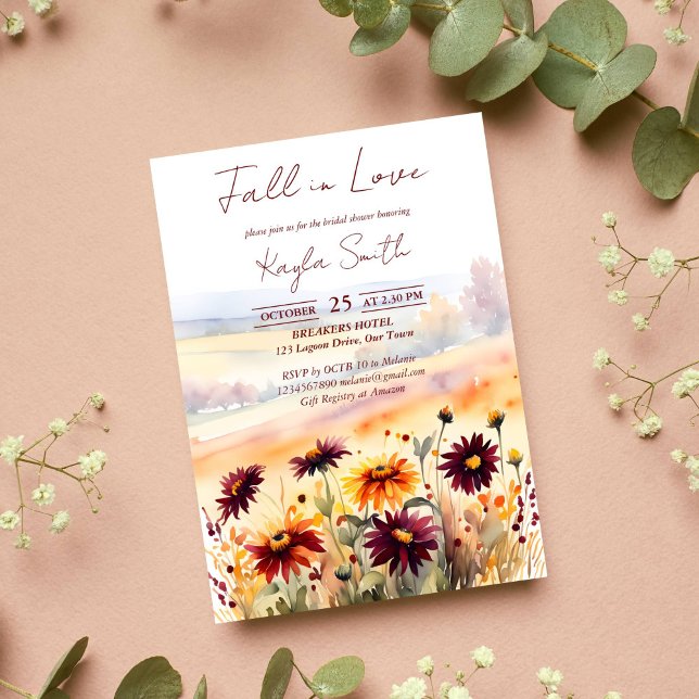 Invitation Chute d'amour burgundy orange dahlias nuptiale (Fall in love burgundy orange dahlias bridal shower template invitation instant download fall themed)