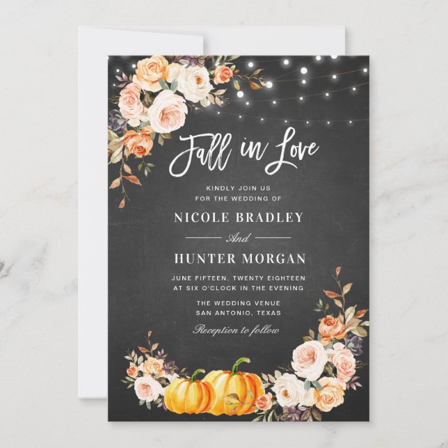 Invitation Chute d'amour chute mariage de fleurs rustiques (Devant)