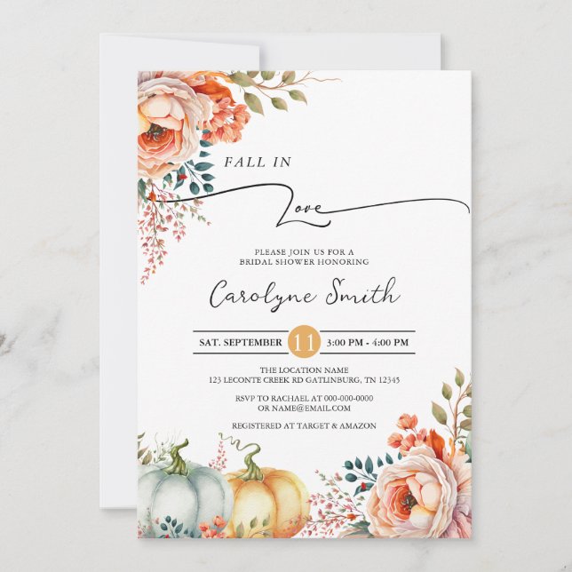 Invitation Chute d'amour Citrouille de douche nuptiale Invita (Devant)