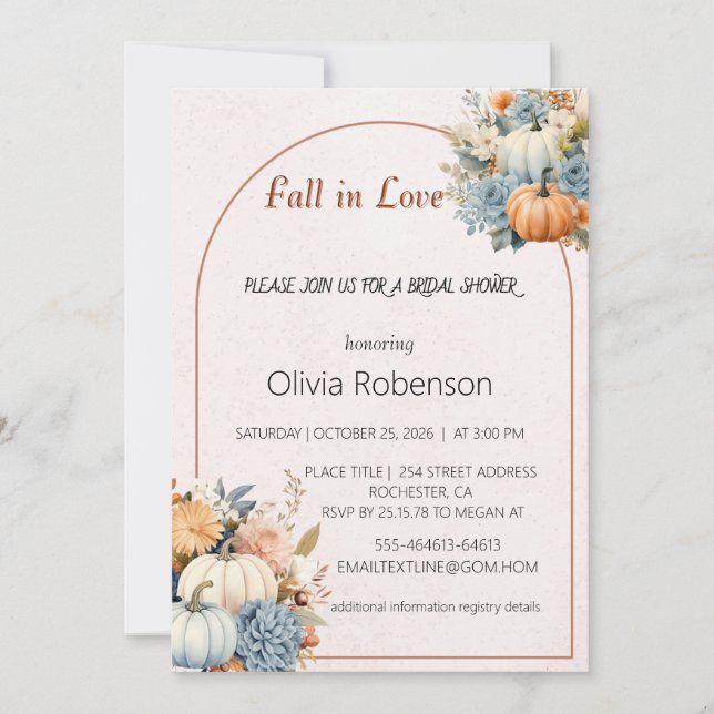 Invitation Chute d'amour citrouille fleurie douche nuptiale (Devant)