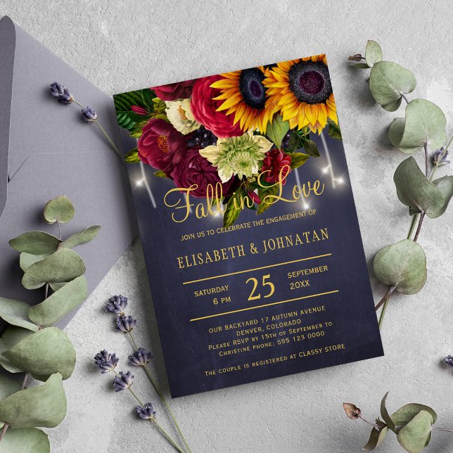 Invitation Chute d'amour élégant rustique chic marine fiançai (Créateur téléchargé)