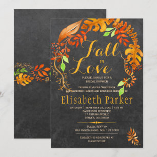 Invitation Chute d'amour or feuille Chalkboard nuptiale douch