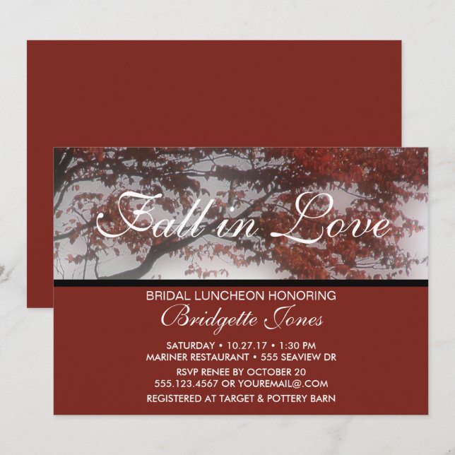 Invitation Chute dans la Fête de la mariée élégante de (Devant / Derrière)