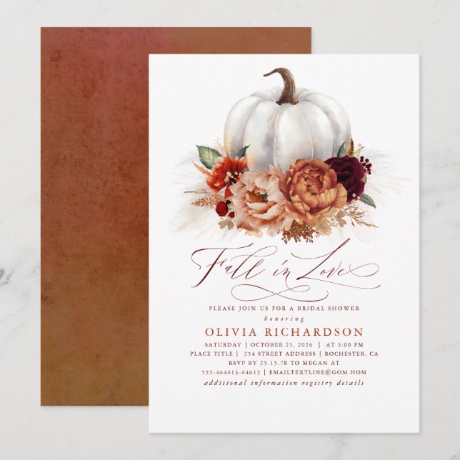Invitation Chute dans l'amour Fête des mariées Fleurs de roui (Devant / Derrière)