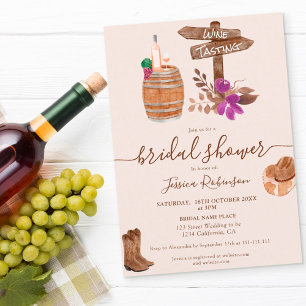 Invitation Chute dégustation de vin rustique aquarelle douche