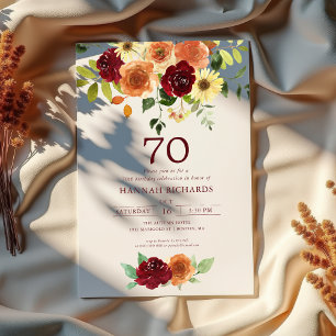 Invitation Chute élégante   Automne Floral 70e anniversaire