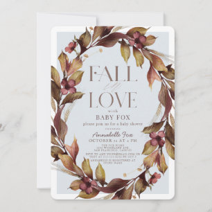 Invitation Chute en amour Automne Baby shower bleu couronne