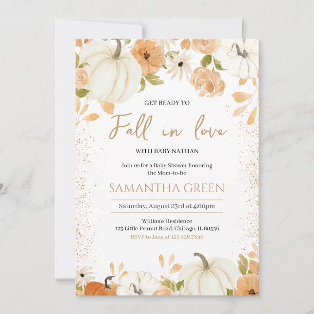 Invitation Chute en amour avec Baby shower bébé (Devant)