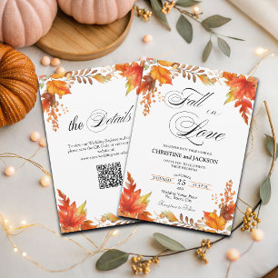 Invitation Chute en amour Boho Floral QR Code Mariage