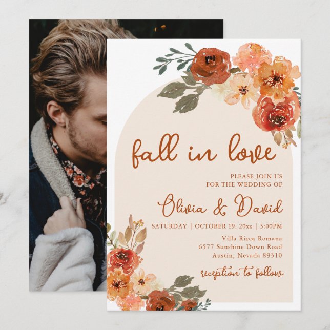 Invitation Chute en Amour Boho Floral Rustic Automne Mariage (Devant / Derrière)