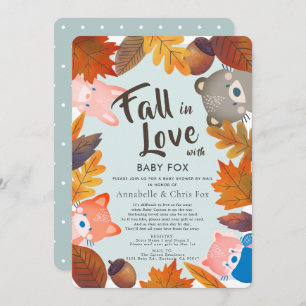 Invitation Chute en amour Bois Animaux Bleu Douche par courri