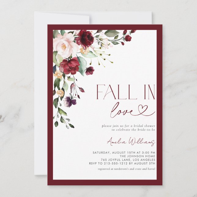 Invitation Chute en amour Burgundy Floral Aquarelle (Devant)