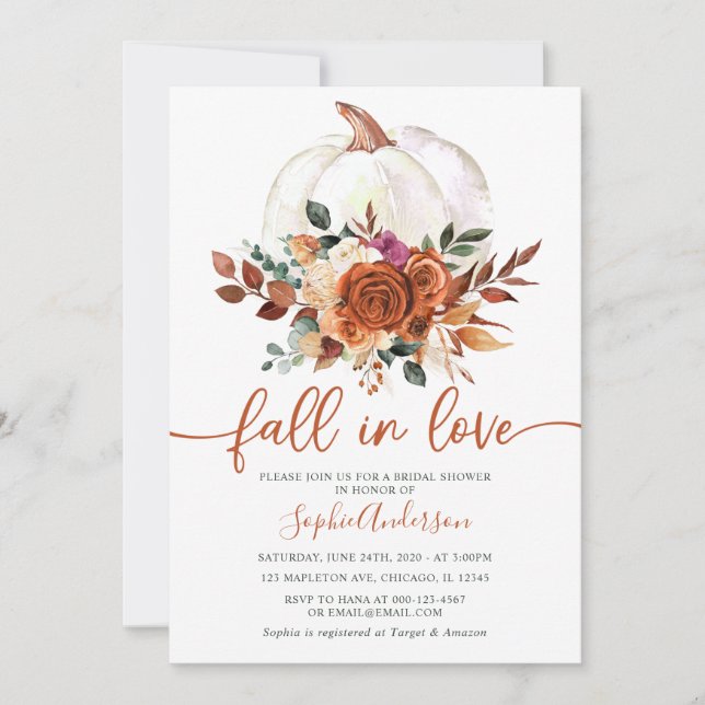 Invitation Chute en amour Burnt Orange Floral Fête des mariée (Devant)