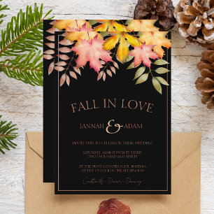 Invitation Chute en amour Chute noire Automne Feuilles Mariag