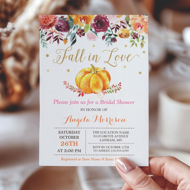 Invitation Chute en Amour Citrouille Fête des mariées rose or (Créateur téléchargé)