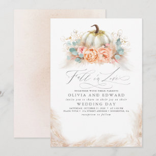 Invitation Chute en amour Élégant Orange Floral Citrouille Ma