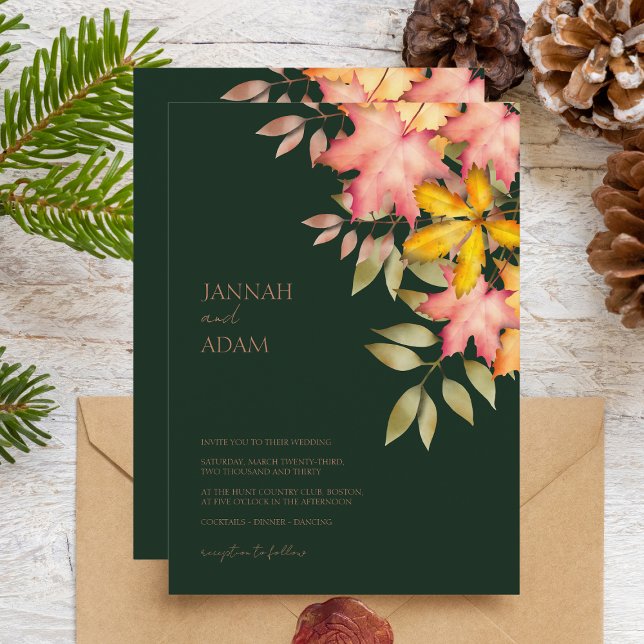 Invitation Chute en Amour Emerald Green Feuilles Mariage (Créateur téléchargé)