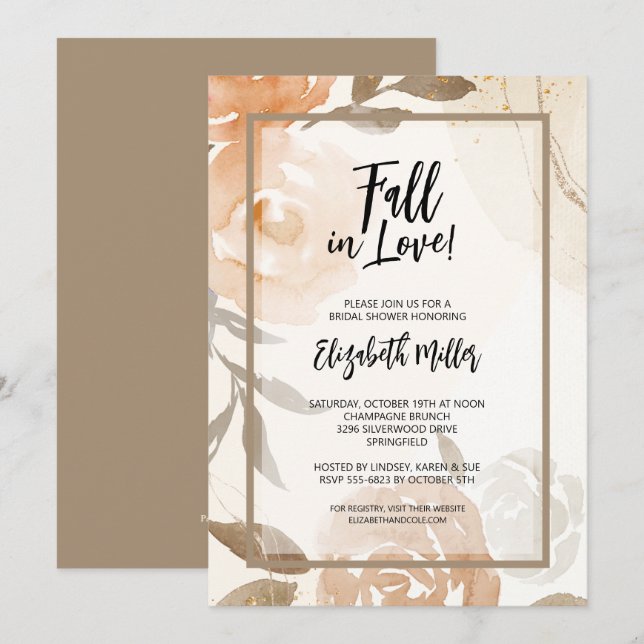 Invitation Chute en amour Fête des mariées florale (Devant / Derrière)