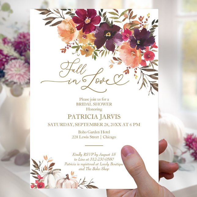 Invitation Chute En Amour Fête des mariées Florale Bourgogne (Créateur téléchargé)